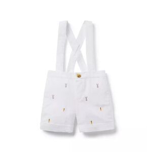 Janie and Jack Linen/Cotton White Suspender Shorts Embroidered Bunny 18-24 month